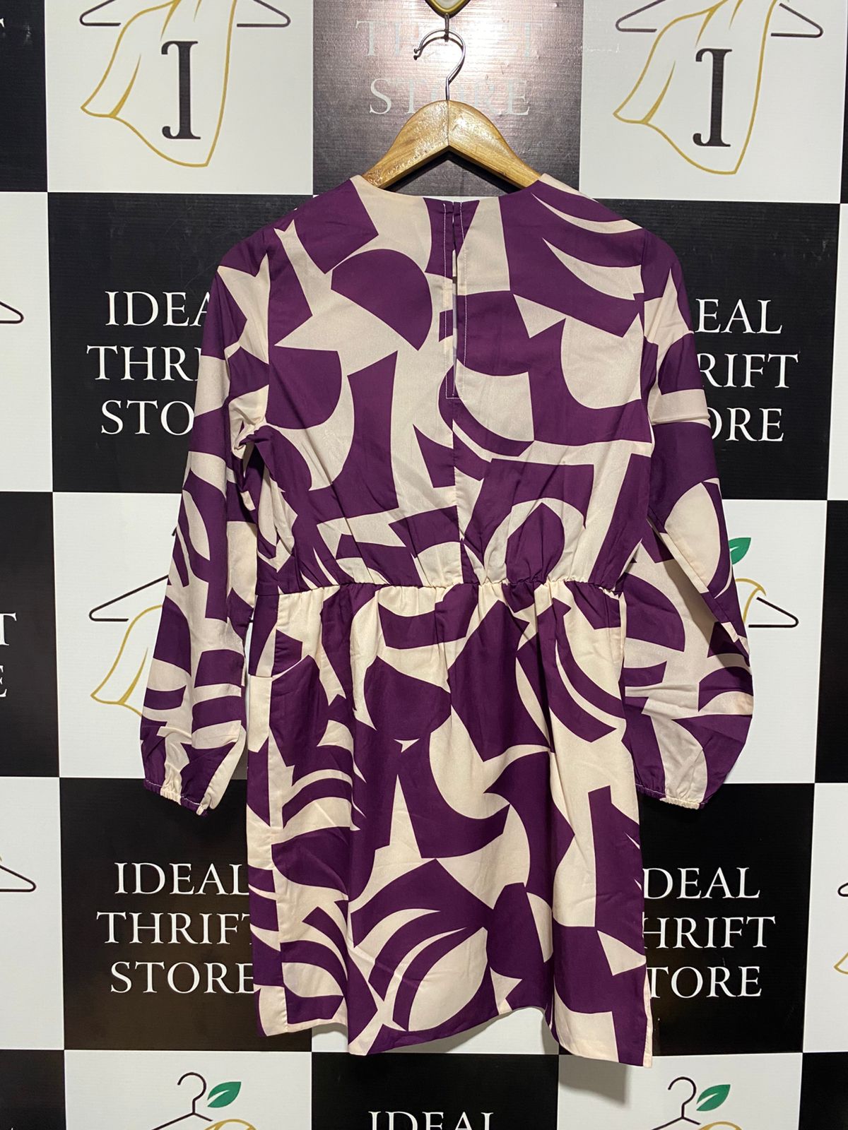 SATURDAY CLUB |XS| BUST 17| C6| PURPLE AND CREAM ABSTRACT PRINT MINI DRESS