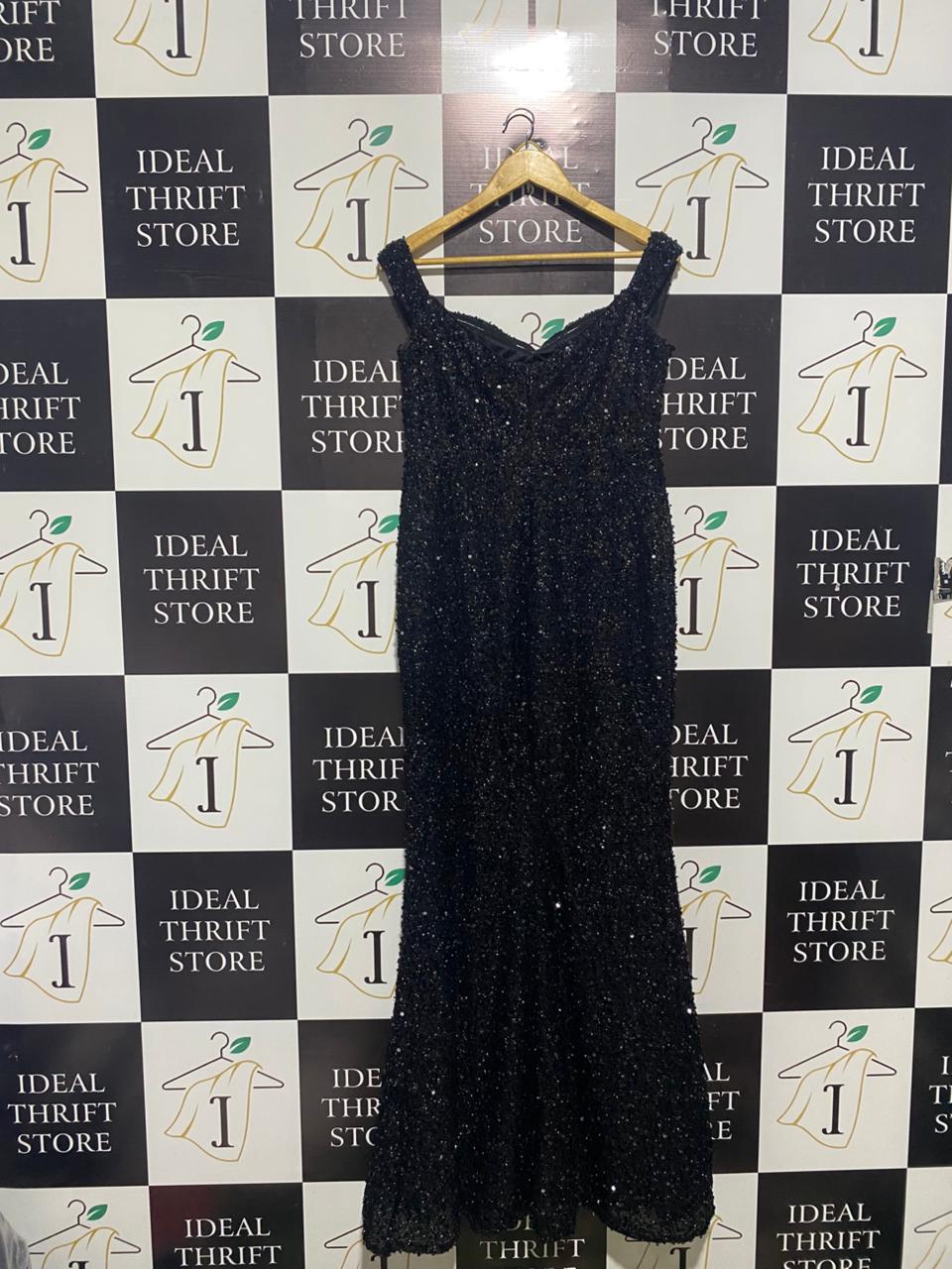 BLACK SEQUIN MERMAID GOWN MAXI DRESS |XL| BUST 18|