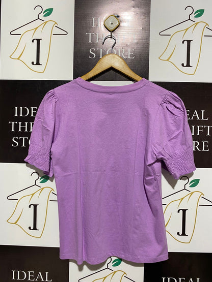 & ME |M| BUST 19| C1|  CHIC LAVENDER SMOCKED PUFF-SLEEVE CREW NECK BLOUSE