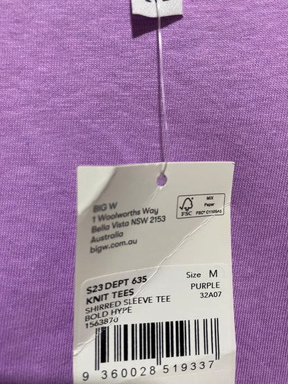 & ME |M| BUST 19| C1|  CHIC LAVENDER SMOCKED PUFF-SLEEVE CREW NECK BLOUSE