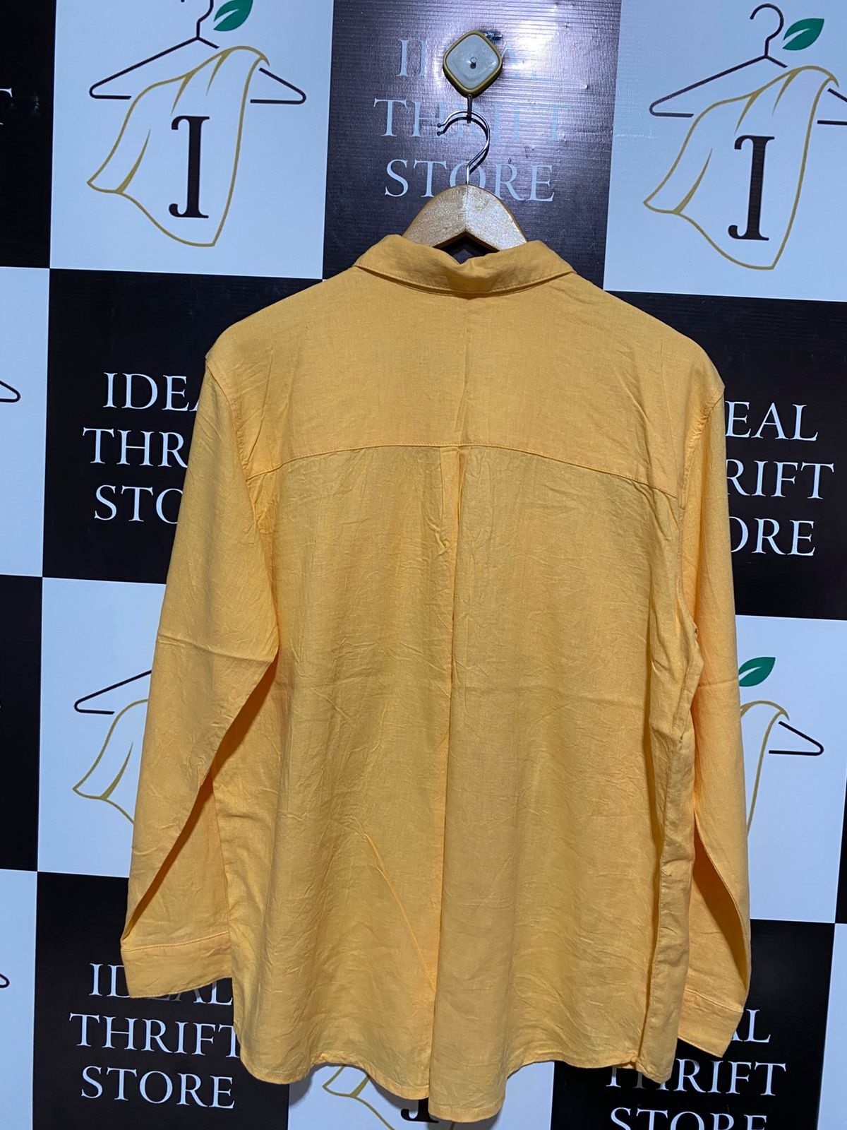 ANKO |L| BUST 22| CLASSIC YELLOW LONG SLEEVE BUTTON-DOWN LINEN BLEND SHIRT