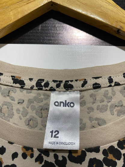 ANKO |L| BUST 20| CHIC ALL-OVER LEOPARD PRINT CREW NECK T-SHIRT