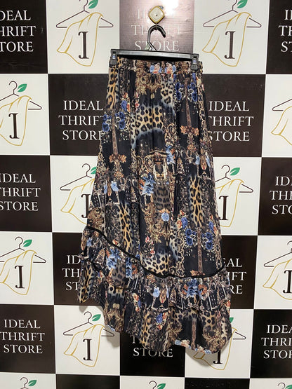 GEMS |S| WAIST 25| ORNEATE LEOPARD AND FLORAL PRINT HIGH-LOW MAXI SKIRT