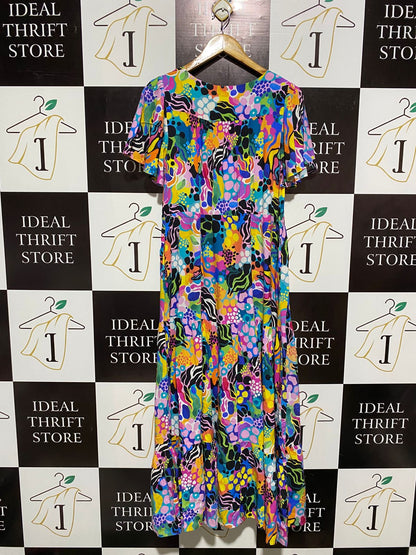 PROUD POPPY |M| BUST 19| C3| VIBRANT MULTICOLOR ABSTRACT GEOMETRIC TIERED MAXI DRESS