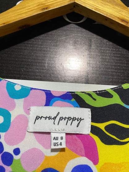 PROUD POPPY |M| BUST 19| C3| VIBRANT MULTICOLOR ABSTRACT GEOMETRIC TIERED MAXI DRESS