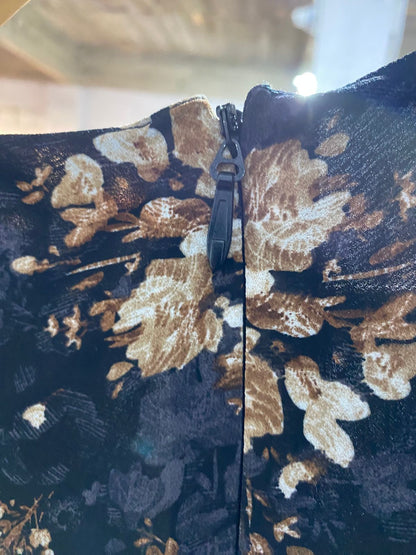 LORRAINE |L| BUST 20| C5| ELEGANT BLACK VINTAGE FLORAL LONG SLEEVE MAXI DRESS