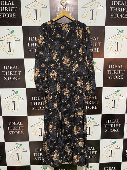 LORRAINE |L| BUST 20| C5| ELEGANT BLACK VINTAGE FLORAL LONG SLEEVE MAXI DRESS