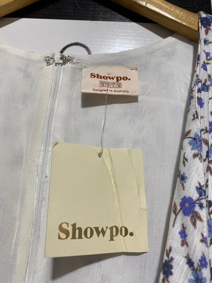 SHOWPO |M| BUST 15| C3| ELEGANT BLUE DAISY CUT-OUT TIE-FRONT MIDI DRESS