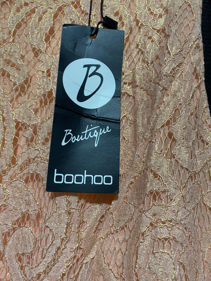 BOOHOO |L| BUST 17| C3| PEACH LACE BODICE MAXI DRESS WITH GOLD WAISTBAND