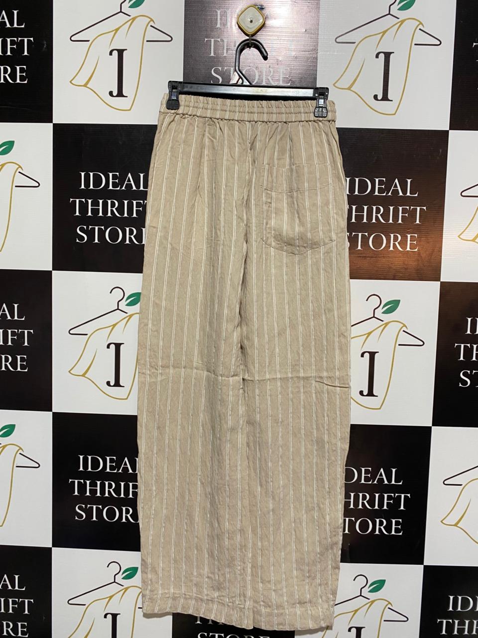 ZARA |XS| WAIST 26|B12|  TAN STRIPED LINEN-BLEND TROUSERS