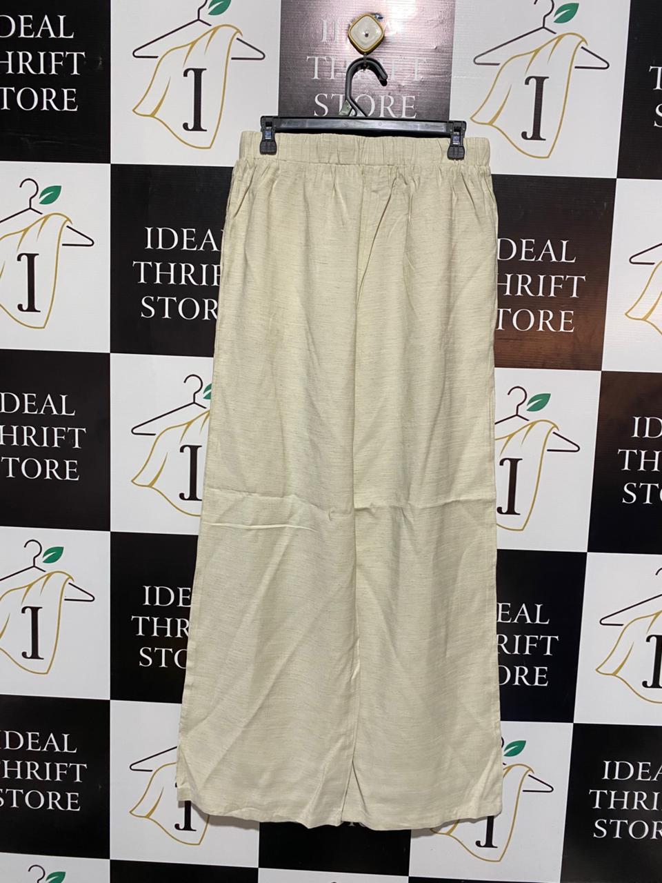 FOREVER |L| WAIST 30| C7| LINEN BLEND WIDE-LEG DRAWSTRING TROUSERS