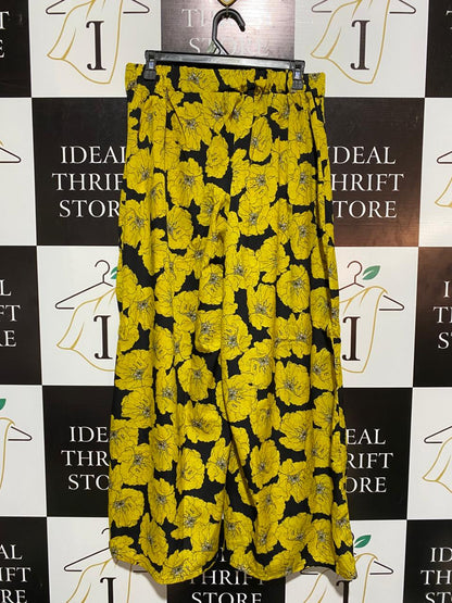 VIBRANT YELLOW FLORAL WIDE-LEG TROUSERS |L| WAIST 30|