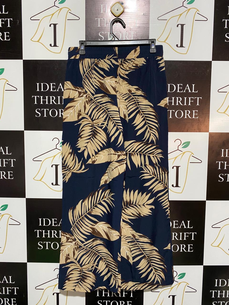 TROPICAL LEAF PRINT WIDE-LEG TROUSERS |L| WAIST 30|