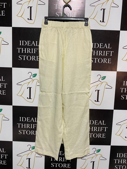 ANKO |M| WAIST 26| OFF-WHITE LINEN-BLEND STRAIGHT LEG TROUSERS