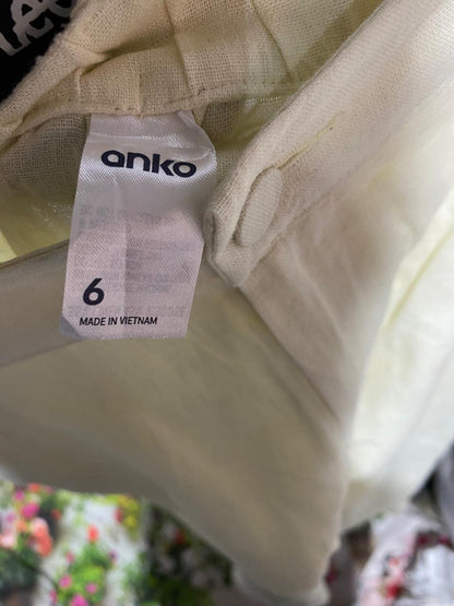 ANKO |M| WAIST 26| OFF-WHITE LINEN-BLEND STRAIGHT LEG TROUSERS