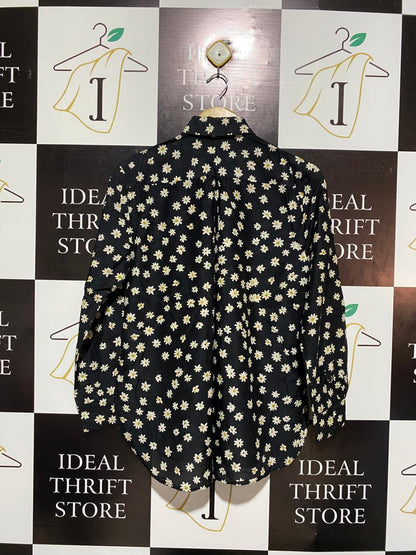 SPORTS CRAFT |M| BUST 18| BLACK DAISY PRINT LONG SLEEVE BUTTON-UP SHIRT