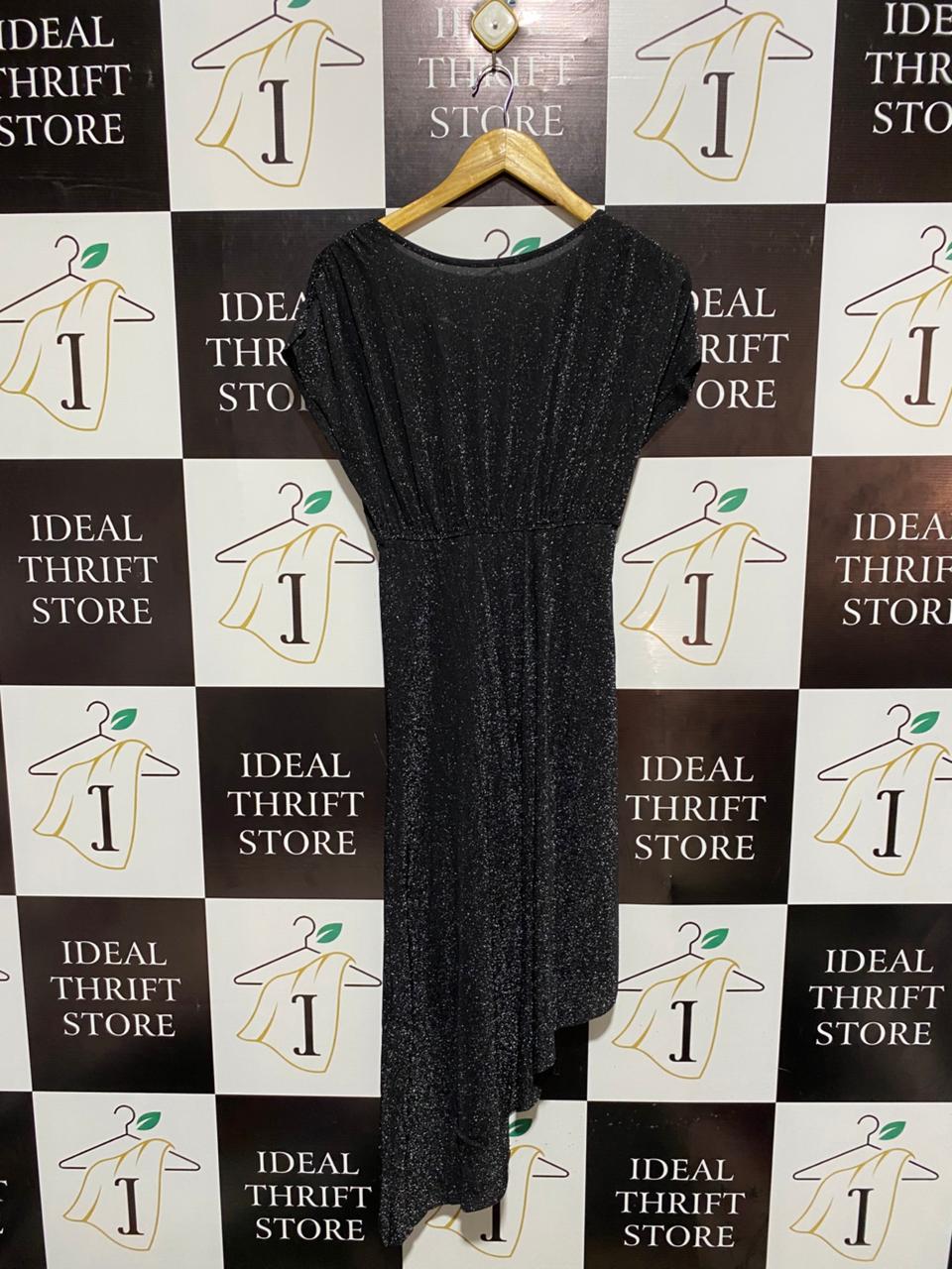 BLACK SHIMMER ASYMMETRIC V-NECK DRESS |M| BUST 15|