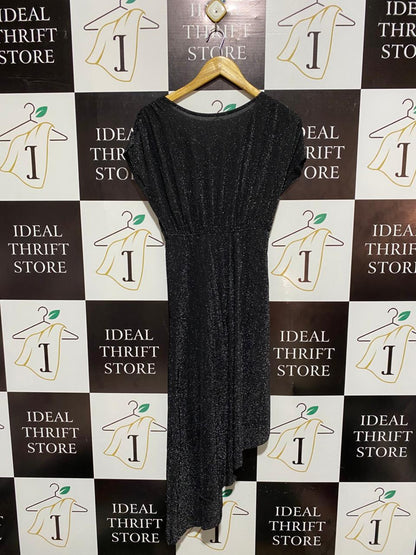 BLACK SHIMMER ASYMMETRIC V-NECK DRESS |M| BUST 15|