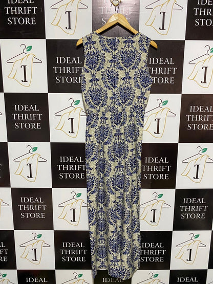 SHEIN |M| BUST 18| BLUE DAMASK PRINT SLEEVELESS MAXI DRESS