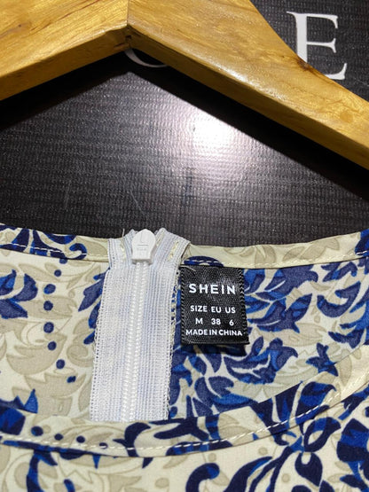 SHEIN |M| BUST 18| BLUE DAMASK PRINT SLEEVELESS MAXI DRESS