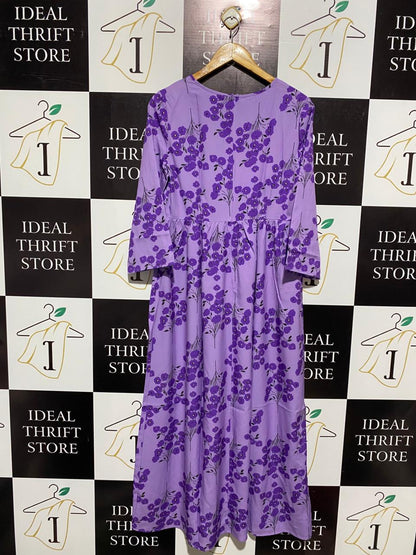 SHEIN |M| BUST 18| C3| PURPLE FLORAL LONG-SLEEVE MAXI DRESS