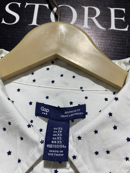 GAP |XS| BUST 18| WHITE LONG-SLEEVE POLKA DOT BUTTON-DOWN SHIRT