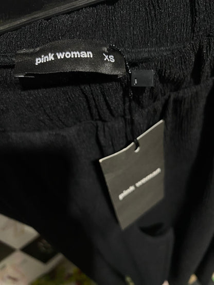 PINK WOMAN |XS| WAIST 26| BLACK WIDE-LEG ELASTIC WAIST TROUSERS