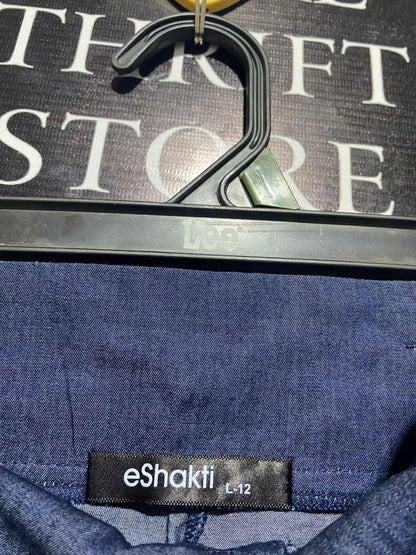 E SHAKTI |L| WAIST 32| BLUE EMBROIDERED WIDE-LEG TROUSERS