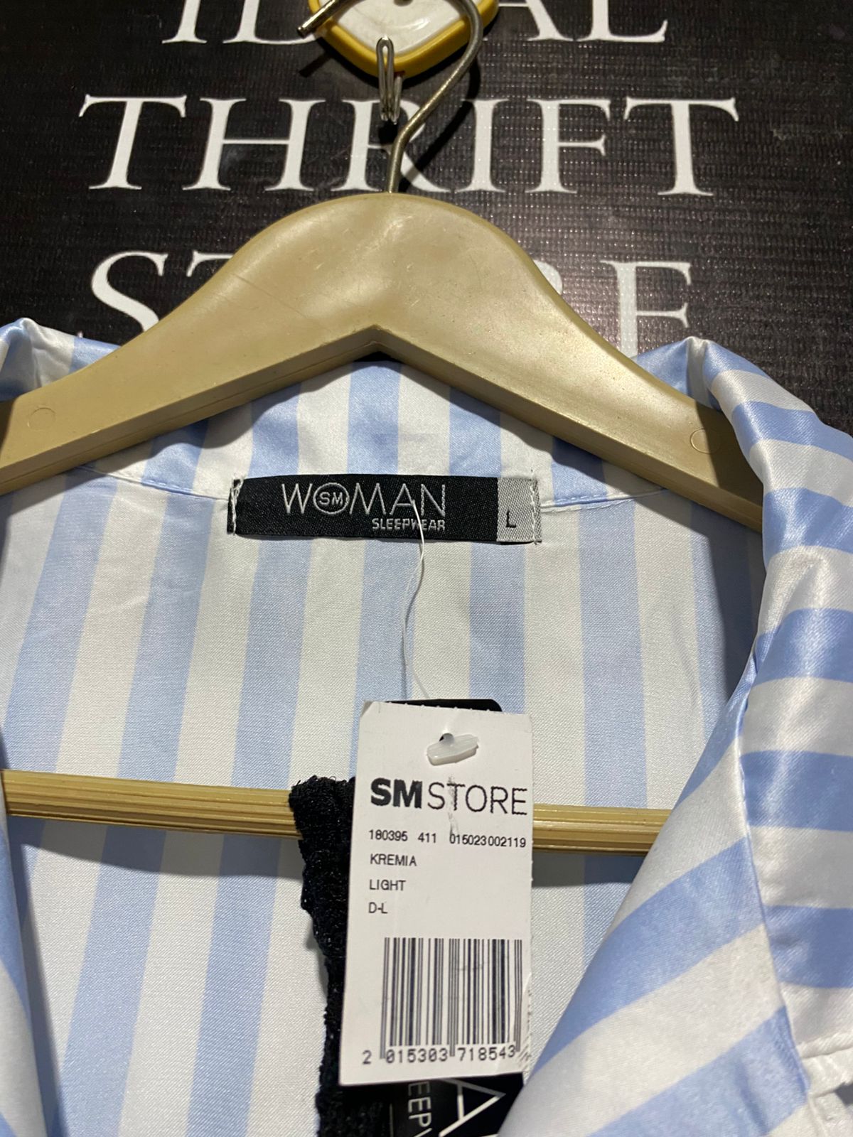 WOMAN |L| BLUE STRIPE SATIN PYJAMA SET - SHORT SLEEVE