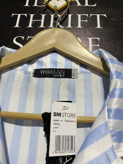 WOMAN |L| BLUE STRIPE SATIN PYJAMA SET - SHORT SLEEVE