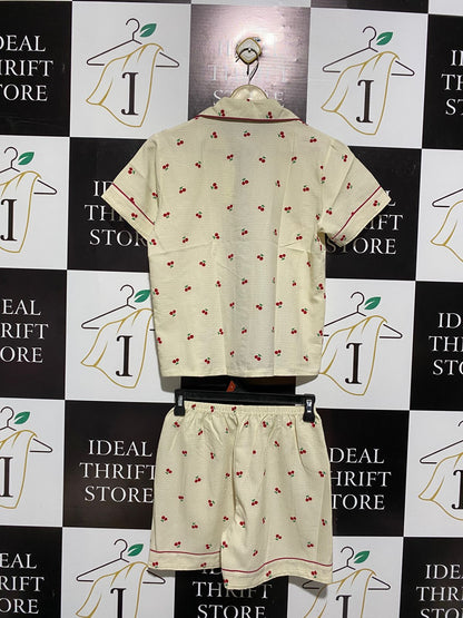 CHERRY PRINT TAILORED PYJAMA SET |M|