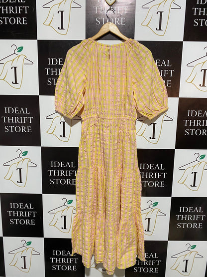 ANKO |M| BUST 16|C4|YELLOW AND PINK SEERSUCKER CHECK MIDI DRESS
