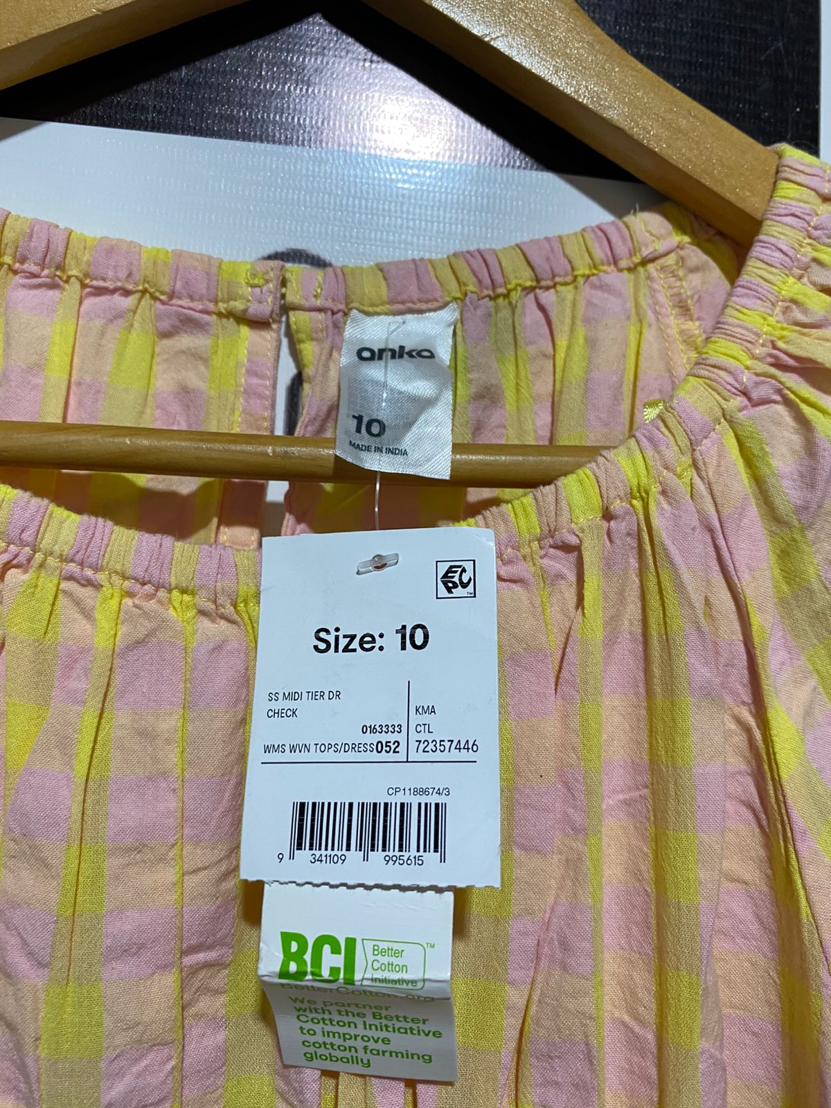 ANKO |M| BUST 16|C4|YELLOW AND PINK SEERSUCKER CHECK MIDI DRESS
