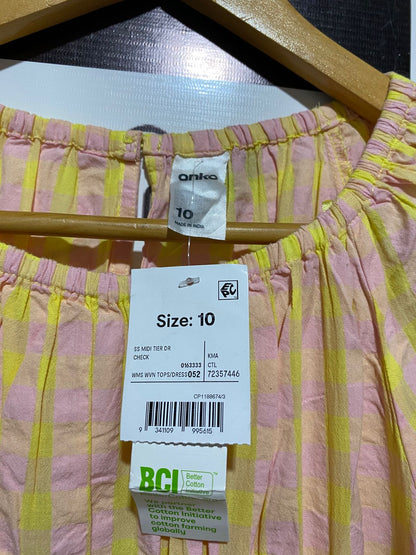 ANKO |M| BUST 16|C4|YELLOW AND PINK SEERSUCKER CHECK MIDI DRESS