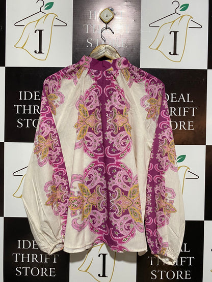 YOURS TRULY |M| BUST 25| VIBRANT BOHEMIAN-INSPIRED BLOUSE FEATURING AN INTRICATE PAISLEY PLACEMENT PRINT
