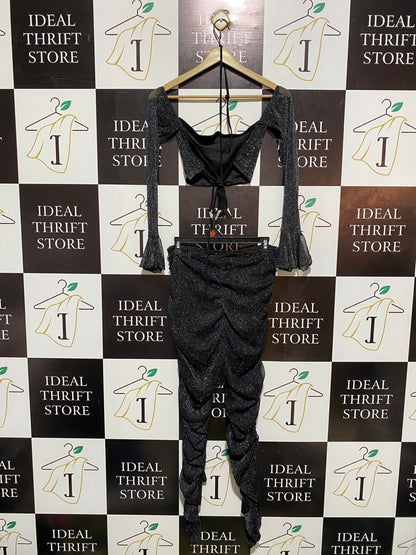 SHEIN |L| BLACK GLITTER RUCHED TWO-PIECE SET