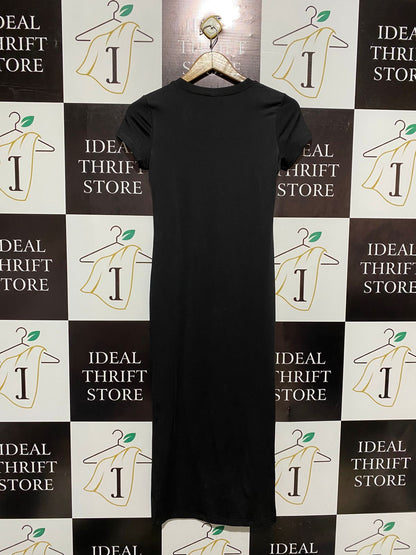SHEIN |M| BUST 15| BLACK RIBBED T-SHIRT STYLE MAXI DRESS
