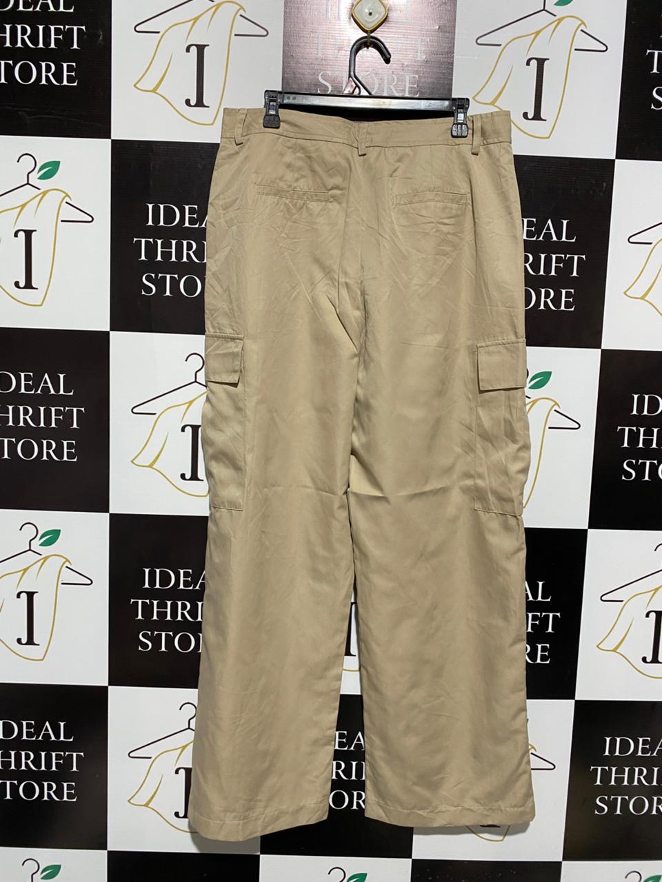 EBBY ANDI |XL| WAIST 34| BEIGE COTTON RELAXED-FIT CARGO TROUSERS