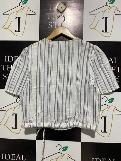 ANKO |L| BUST 19|C2| BLUE AND WHITE STRIPED WRAP TOP