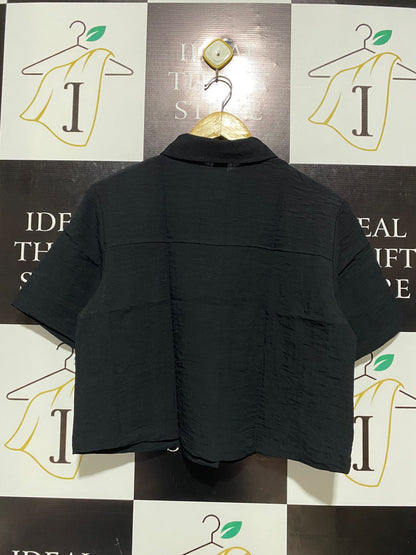 ANKO |S| BUST 19| BLACK CROPPED SHIRT WITH POCKETS