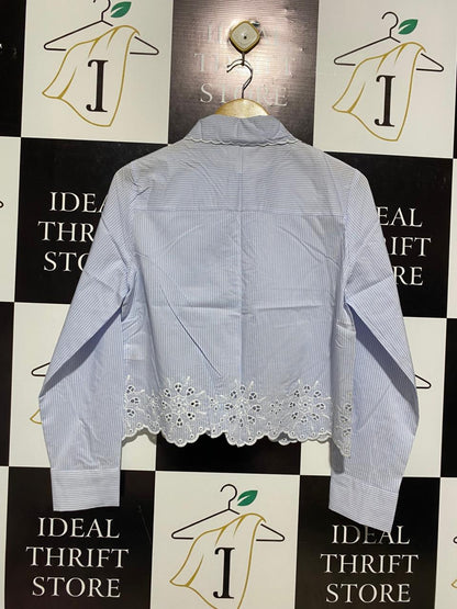 ZARA |S| BUST 18| CROPPED STRIPED SHIRT WITH EMBROIDERY