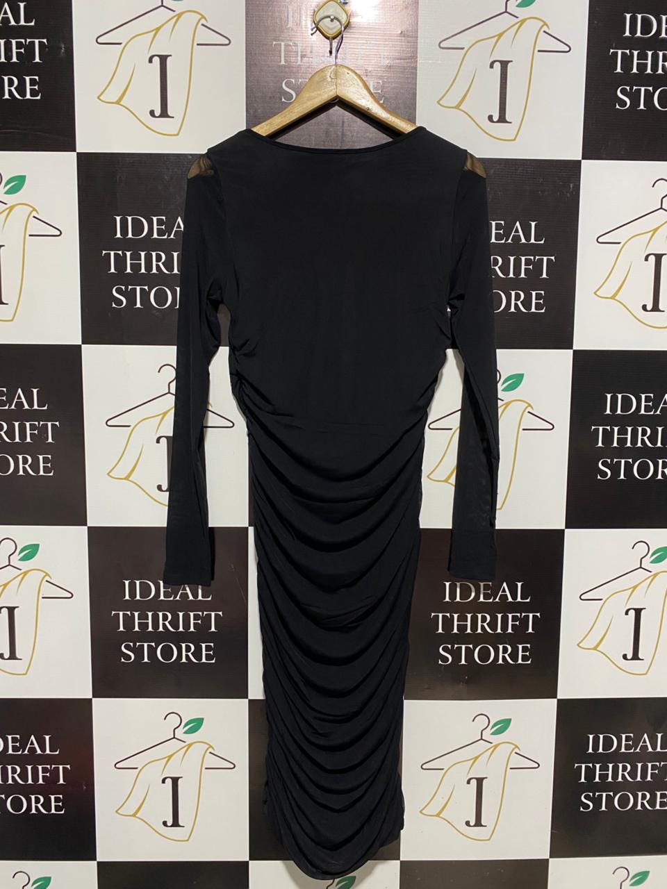 SHEIN |L| BUST 15| ELEGANT BLACK LONG-SLEEVE RUCHED BODYCON DRESS