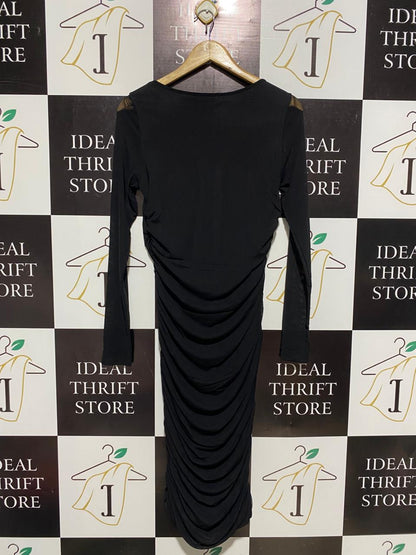 SHEIN |L| BUST 15| ELEGANT BLACK LONG-SLEEVE RUCHED BODYCON DRESS