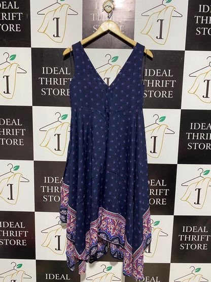 MONSOON |M| BUST 18| BOHEMIAN NAVY HANKERCHIEF HEM MIDI DRESS