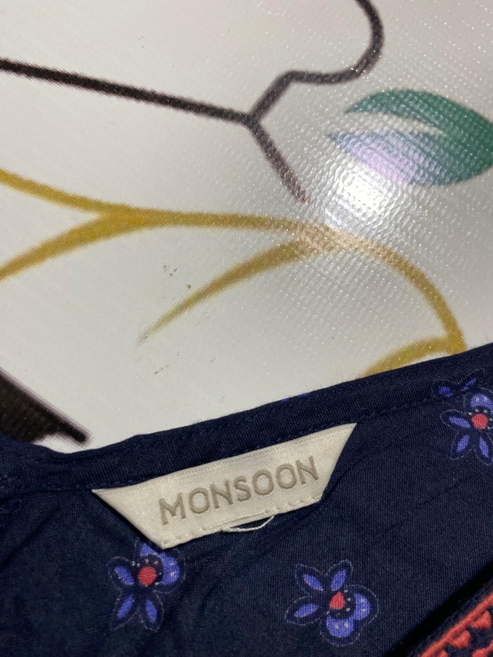 MONSOON |M| BUST 18| BOHEMIAN NAVY HANKERCHIEF HEM MIDI DRESS