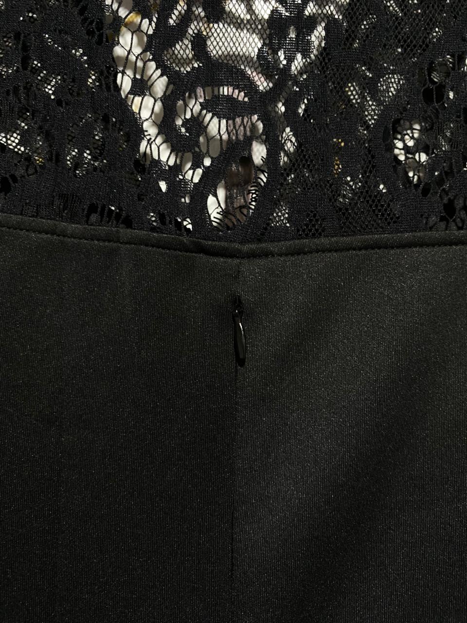 MEI MEI |S| BUST 15| C5| SOPHISTICATED BLACK LACE-OVERLAY PEPLUM DRESS