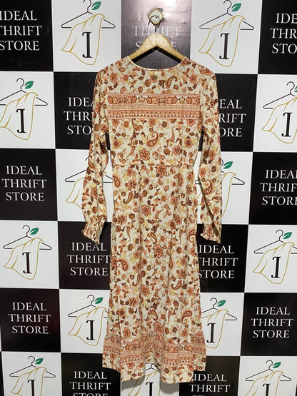 RIPCURL |XS| BUST 16|C3|VINTAGE BOHO EARTH-TONE PAISLEY MAXI DRESS