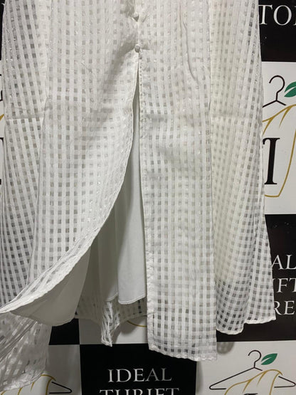 SHEIN |S| BUST 16| C3| CHIC WHITE GINGHAM PUFF-SLEEVE MIDI DRESS