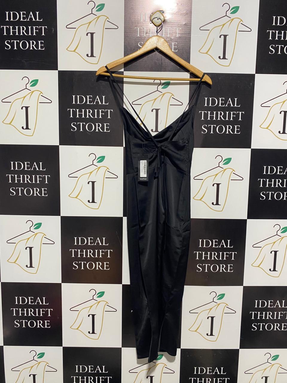 BOOHOO |S| BUST 13| SLEEK BLACK SATIN COWL-NECK MAXI SLIP DRESS