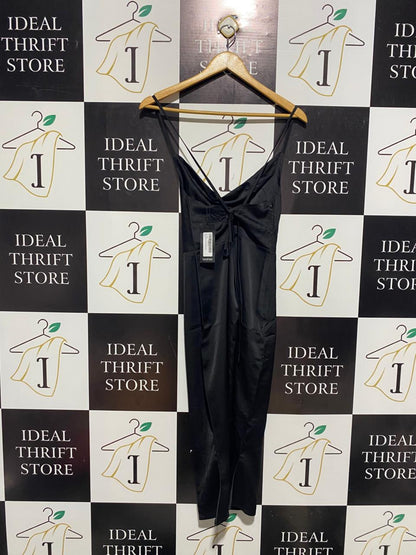 BOOHOO |S| BUST 13| SLEEK BLACK SATIN COWL-NECK MAXI SLIP DRESS